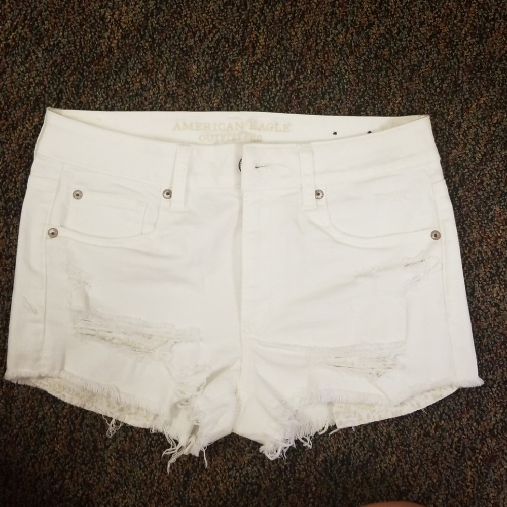 American eagle white hi-rise shortie jean shorts